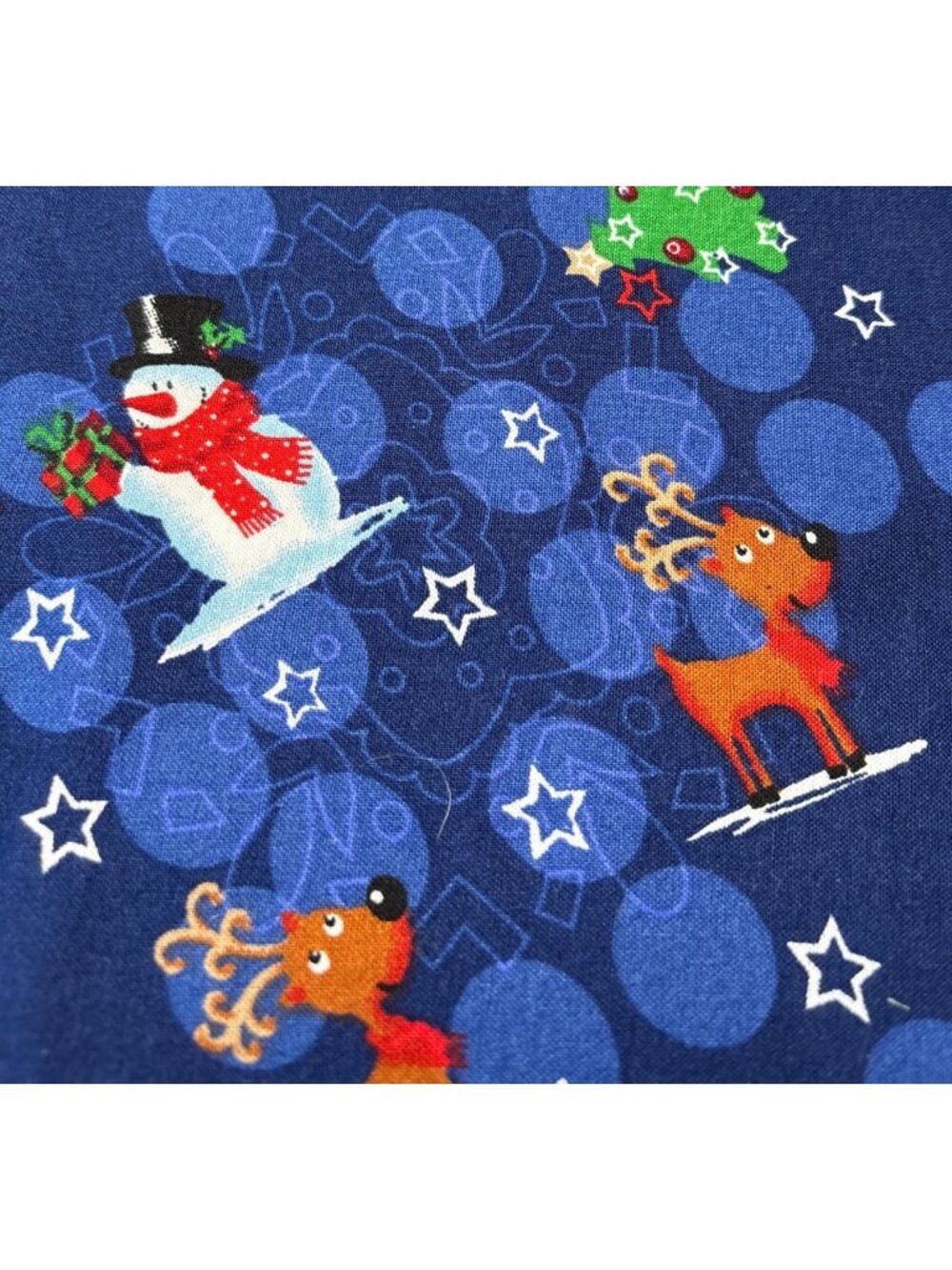 Festive Blue Fabric Snowman Reindeer Cotton 21"x24" Quilting Material Holiday